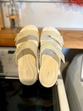 CROCS Women's Double Strap Slide Sandals in Cream